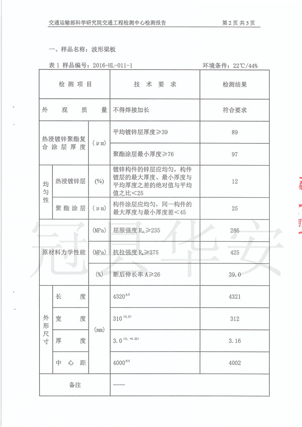 噴塑波形護欄檢測報告 噴塑波形護欄檢測報告