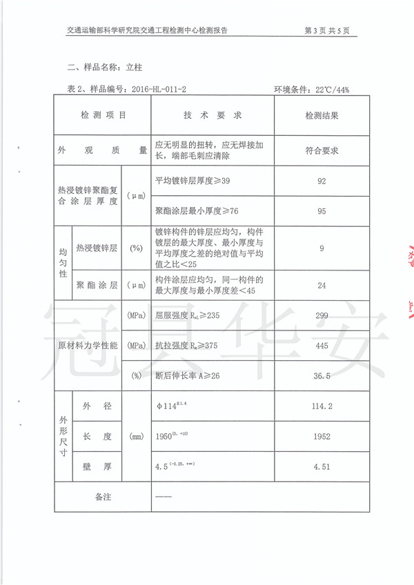 噴塑波形護欄檢測報告 噴塑波形護欄檢測報告